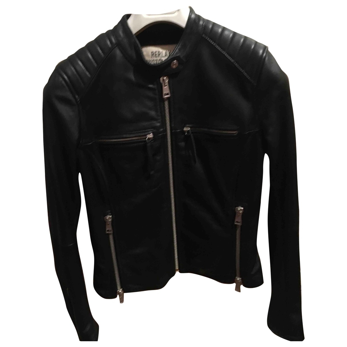 Leather biker jacket Replay Black size 
